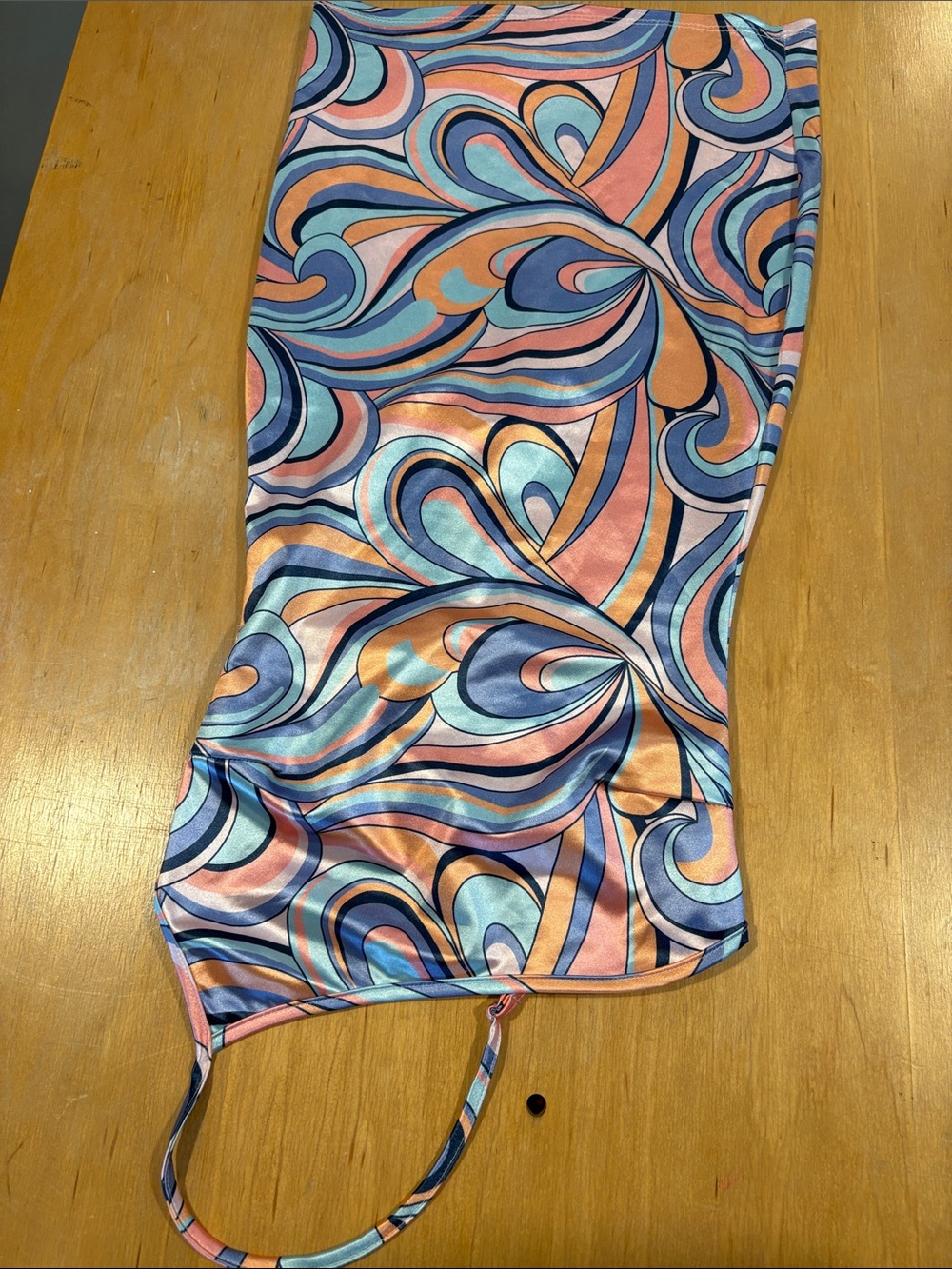 Allison & Kelly ~ Abstract Swirl Satin Dress Pink Coral Orange Blue mini